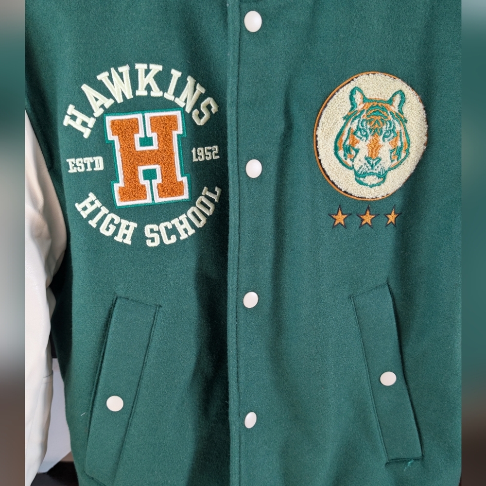 H&M x Stranger Things - Green and White Varsity Jacket